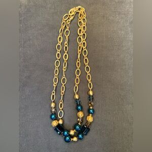 Brighton Chunky Station Necklace – Brushed Gold & Blue Crystal